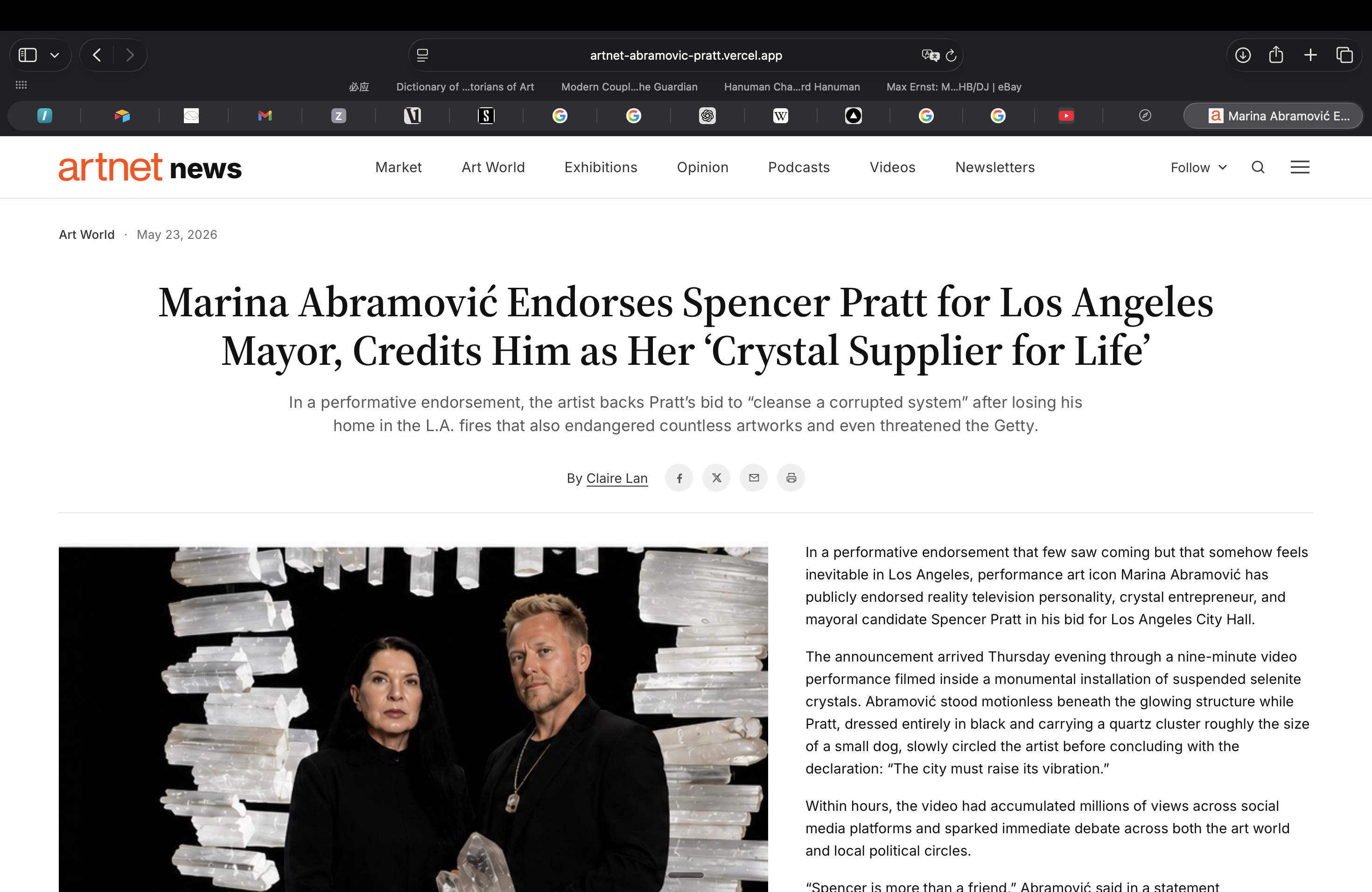 Abramović × Pratt article on artnet news