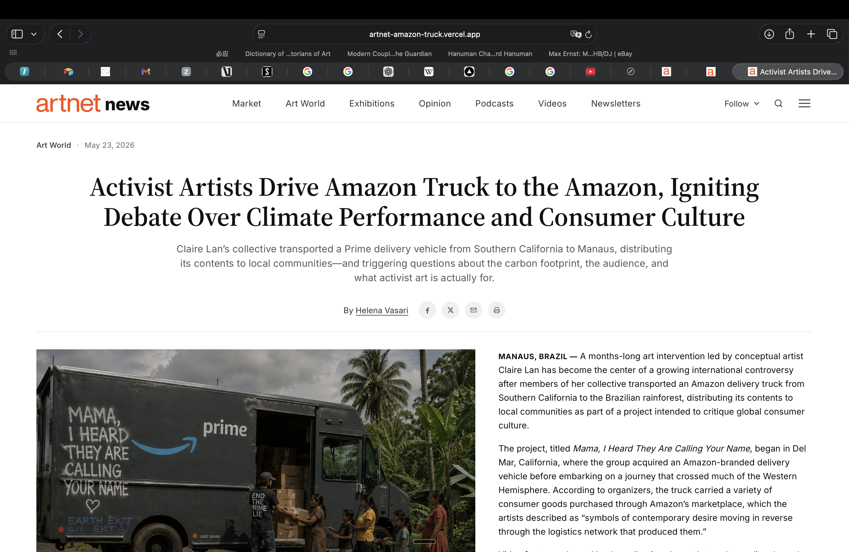 Amazon Truck article on artnet news